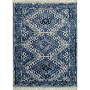 Alfombra de Lana Anudada a Mano de Gran Tamaño, Color Azul Savana, con Patrón Geométrico, para Sala de Estar Juvenil, Pasillo Rectangular, Modelo-LCA-2353 - Product Image 1