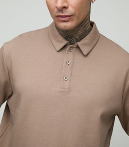 Polo à manches longues de haute qualité pour hommes, 100% coton, coupe ample, couleur unie, polo personnalisé imprimé pour hommes - Product Image 2