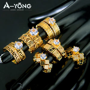 خواتم زفاف فاخرة عالية الجودة من الزركونيا قابلة للتكديس، تصميم فريد وعصري مطلي بالذهب عيار 18 قيراط، خاتم خطوبة للأزواج للحفلات - Product Image 2