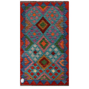 Alfombra Kilim de Maimana, Afganistán, 134 x 77 cm, Decoración de Pared - Product Image 1