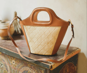 Sac en paille marocain de qualité supérieure, sac de plage, sac en paille avec poignées en cuir - Product Image 1
