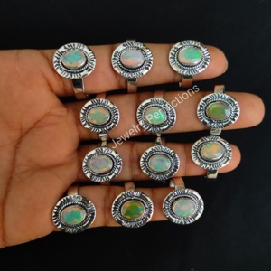 แหวนเงินสเตอร์ลิง925คุณภาพดีเยี่ยมอัญมณีโอปอลเอธิโอเปียนเจียระไนแบบดั้งเดิมเครื่องประดับสำหรับงานแต่งงานของผู้หญิง - Product Image 1