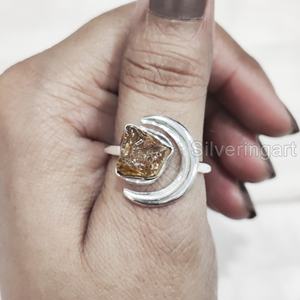 Rough <b>Stone</b> Jewelry Women's <b>Ring</b> Natural Raw Citrine Gemstone November Birthstone Crescent Moon <b>Ring</b> 925 Sterling <b>Silver</b> <b>Ring</b> - Product Image 4