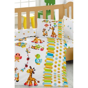 Juego de Ropa de Cama Moderna para Bebé de Algodón, Color Turquesa, Edredón y Almohada para Corralito, 100% Algodón, Cómodo y Portátil, con Diseño de Dibujos Animados - Product Image 1