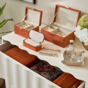 <b>Orange</b> Velvet Jewelry Box Multi-Purpose Stylish Organizer Perfect For Jewelry Storage <b>Gift</b> Display Or Home Decor Use - Product Image 4