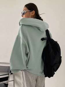 Sweat à capuche zippé surdimensionné vert menthe sweat polaire à épaules tombantes décontracté coupe ample pull zippé Streetwear veste d'hiver - Product Image 2