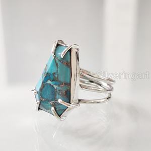 Anillo de Plata de Ley 925 Hecho a Mano para Mujer con Turquesa Azul Natural en Forma de Ataúd, Gema del Mes de Nacimiento de Diciembre, Regalo de Navidad - Product Image 3