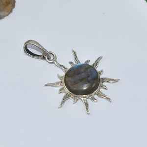 Collier soleil en labradorite céleste, pendentif en argent sterling 925, plaqué or vintage, bijoux bohèmes, pierre de guérison, cadeau pour elle - Product Image 5