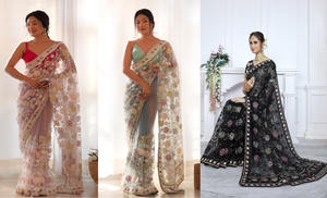 Magnifique travail de broderie Aari maltée avec de la dentelle florale lourde en filet papillon et du sari en pierre pour toutes les occasions - Product Image 6