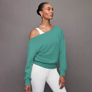 สเวตเชิ้ตพิมพ์ลายแนวสตรีทสเวตเชิ้ตคอปาดไหล่ผ้าคอตตอนโพลีเอสเตอร์ปักลาย - Product Image 1