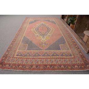 Vintage Turkish Rug, Area 4.3x7.9 ft (130x240 cm) Rug, <b>Red</b> Camouflage <b>Wool</b> Rug - Product Image 1