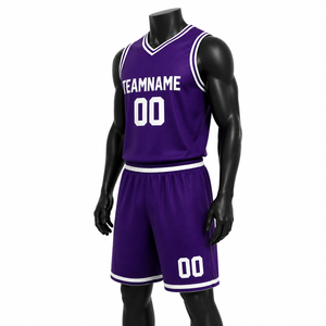 Ensemble de maillots de basket-ball pour hommes personnalisés, couleur violette, col en V, sans manches, nom de l'équipe sublimé, 00, uniforme en maille respirante, adulte, toutes saisons - Product Image 3