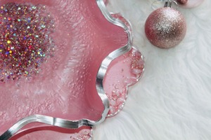 <b>Pink</b> Resin Decorative <b>Bowl</b> with Glitter Touch Handcrafted Sparkle Finish Centerpiece Tray Stylish Table Accent for Home Events - Product Image 6