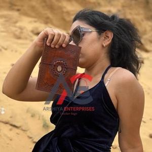 New Real Hand Tooled Leather Thread Secure <b>Journal</b> With Semi Precious Stone Boho Traditional Vintage Leather <b>Lock</b> Travel <b>Journal</b> - Product Image 1