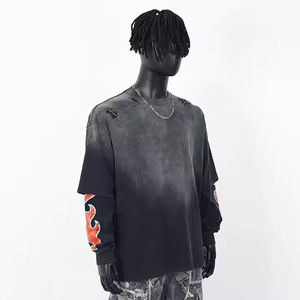 เสื้อยืดแขนเต็มแบบลำลองของผู้ชายผ้าคอตตอน100% พิมพ์ลายกระดุุดกระ250GSM โลโก้ตามสั่ง - Product Image 2