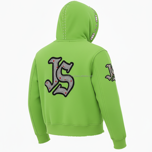 Sudadera con capucha y cremallera de alta calidad para mujer, tela polar 370 GSM, verde brillante, sensación suave y acogedora, logotipo personalizado con piedras, sudaderas con capucha básicas - Product Image 5