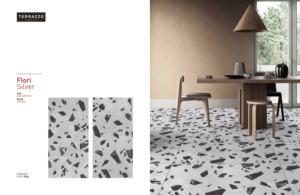 Azulejos de Porcelana Esmaltada con Aspecto de Terrazo Plateado FLORI, Superficie Tallada - Product Image 2