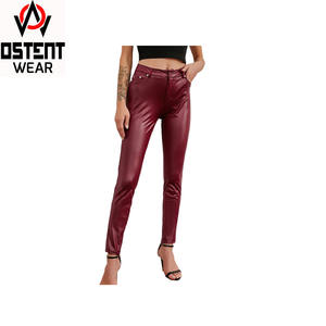 Venta al por mayor, pantalones de cuero para mujer personalizados, tela elástica cómoda, cintura con logotipo de color sólido, precio competitivo del fabricante - Product Image 5