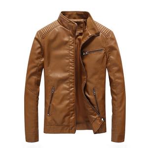 Nueva Chaqueta de Invierno para Hombre, de Cuero Genuino y Lona, con Cuello Alto, Estilo Motociclista, Logotipo Frontal, Corte Ajustado Informal, Envío Directo - Product Image 2