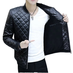 OEM personalizado negro de alta calidad larga Universidad Varsity chaqueta serigrafiada Logo lienzo béisbol bombardero de punto de cuero con cremallera - Product Image 1