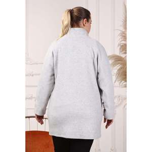 RMG Plus Size Gray Wool Blend Style Coat with Elegant Sleeve Details for Women, <b>Warm</b> Winter Outerwear Collection - Product Image 5