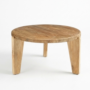 Mesa de centro redonda de madera maciza de teca, mueble premium para sala de estar, mesa de té circular moderna y rústica. - Product Image 1