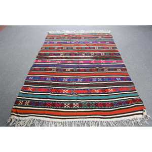 Tapis vintage 5,1 x 6,9 pieds, tapis turc abstrait rouge et bleu en laine - Product Image 1