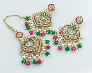 MOTIPEARL CHANDBALI INDIAN GOLD PLATED EARRING TRADITIONAL DROP & TONE EARRING &MANGTIKKA <b>SET</b> WOMEN & <b>GIRLS</b> - Product Image 1