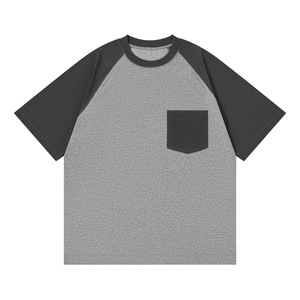 Camiseta de punto de manga corta para hombre, corte holgado, estilo <span class=keywords><strong>juvenil</strong></span>, con manga raglán, 100% algodón, anti-bolitas, con bolsillo de parche, transpirable, para verano. - Product Image 5
