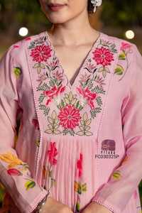 Mujer de talla grande indio étnico marfil Mul Chanderi Kurta yugo pesado encaje de ganchillo forro de trabajo adjunto Salwar Kameez tallas M 2XL - Product Image 5