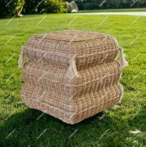 Tabouret en rotin tissé à la main pour meubles de maison ottoman unique en osier Tabouret d'appoint en rotin d'extérieur Console en incrustation d'os - Product Image 4