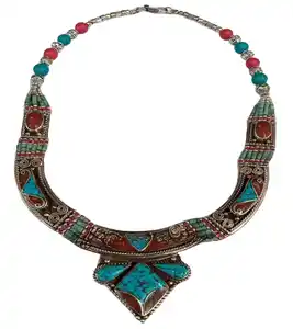 Tibetan Silver semi-preciouses women Beaded Necklaces fashion custom jewelry Made in India NK-080423H