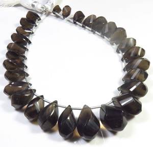 ลูกปัดพลอยสโมคกี้ควอตซ์ธรรมชาติทรงบริโอเล็ต ขนาด 10-18 มม. 28 เม็ด ความยาว 9 นิ้ว รูปทรงหยดน้ำบิดเกลียว สำหรับงาน DIY เครื่องประดับ - Product Image 1