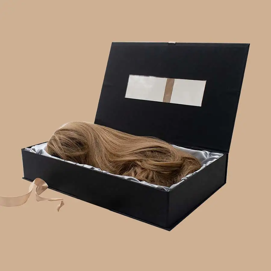 Tùy chỉnh in ấn bao bì sóng tóc bó sang trọng từ hộp hiển thị tóc mở rộng Tóc Giả tông Hộp quà tặng với cửa sổ PVC
