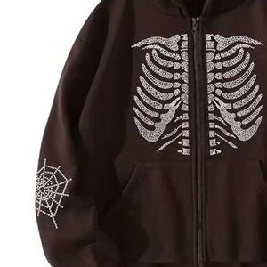 เสื้อฮู้ดประดับพลอยเทียมมีซิปแบบลำลองเสื้อฮู้ดผ้าฝ้ายดีไซน์ล่าสุดสำหรับผู้ใหญ่ขายส่ง - Product Image 6