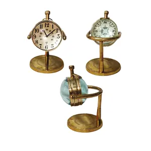 手工制作的新设计黄铜圆顶透镜台钟，带闪亮的成品定制黄铜航海台钟，用于家庭办公装饰