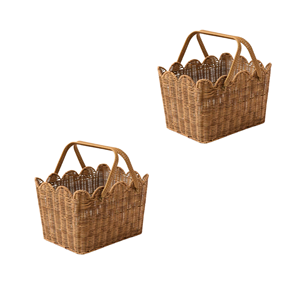 Natural Scalloped Rattan Storage <b>Basket</b> With Handle, Hand Woven <b>Wicker</b> <b>Baskets</b> From Home Table Top Decor From Vietnam Factory - Product Image 4