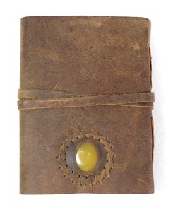 Promotional Luxury Gift Items High Quality Handmade Recycled Cotton Paper Light Brown Color Stone <b>Work</b> Buffalo Leather Journal - Product Image 3