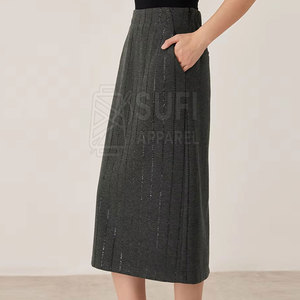 Jupe en tricot pour femme, design moulante à taille naturelle, tissu en coton doux et élastique, écologique, respirante, longueur midi, automne-hiver - Product Image 4