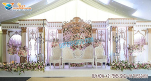 Décoration de scène de mariage sur le thème blanc fantastique, grande décoration de scène de réception de mariage blanche, réception de mariage chrétienne blanche - Product Image 3