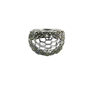 Bague en argent 925 avec marcassite, style bohème, design hexagonal pour femmes, motif géométrique, pierre naturelle, pierre précieuse, sertie en rhodium - Product Image 3