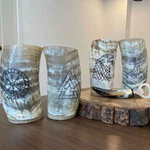 Mug en corne de buffle naturelle écologique de haute qualité avec poignée, design vintage moderne, isolation thermique pour bière, vin, miel - Product Image 6