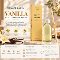 Recharge de diffuseur à bâtonnets parfum vanille marque privée 200ml + bâtonnets |   Parfum d'ambiance sucré et caramélisé |   Fabricant OEM Espagne