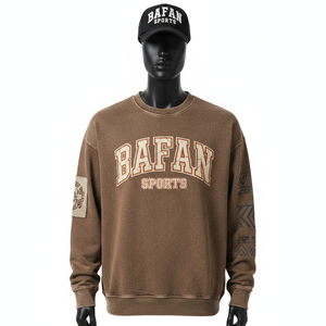 Sweat-shirt pour homme en molleton de coton brossé premium 320 g/m² teint en pigment marron avec logo imprimé varsity personnalisé Basics Sweatshirts - Product Image 1