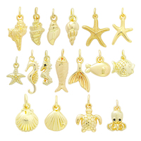 Collier avec pendentifs en forme de créatures marines plaqués or, poissons, coquillages, étoiles de mer, tortues, étoiles de mer, breloques pour la fabrication de bracelets, accessoires