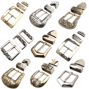 Ensemble de boucles de ceinture en laiton massif vintage Boucles en laiton blanc et laiton avec motif d'herbe Tang Boucle ardillon de style moto pour ceintures - Product Image 1