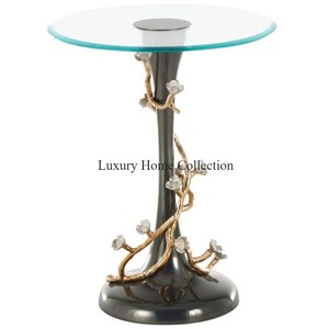 <b>Silver</b> Shiny Mirror Polished Floral Designer Eye Catching Look Stand With Marble Base and Round Top <b>Coffee</b> <b>Table</b> for Decoration - Product Image 6