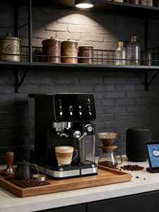 Machine à expresso électrique professionnelle DON FELIZ 20 bars 1350W avec mousseur à lait automatique, écran LCD, capacité 2 tasses pour usage domestique - Product Image 1