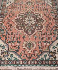 Tapis rond tribal orange 5x8 pieds en laine antique fait à la main Tapis turc vintage Tapis d'appoint personnalisable - Product Image 5