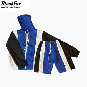 Conjunto de cortavientos de nailon duradero ecológico para hombre, chaqueta con cremallera, capucha, pantalones cortos de dos piezas, chándal transpirable - Product Image 2